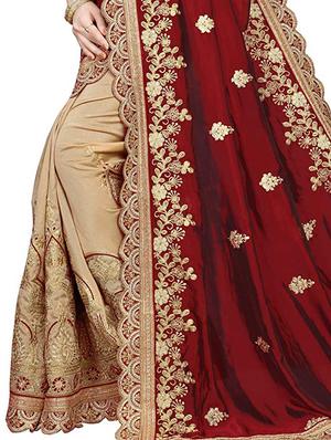 maroon silk blend half and half saree with blouse - 17922488 - Standard Image - 5