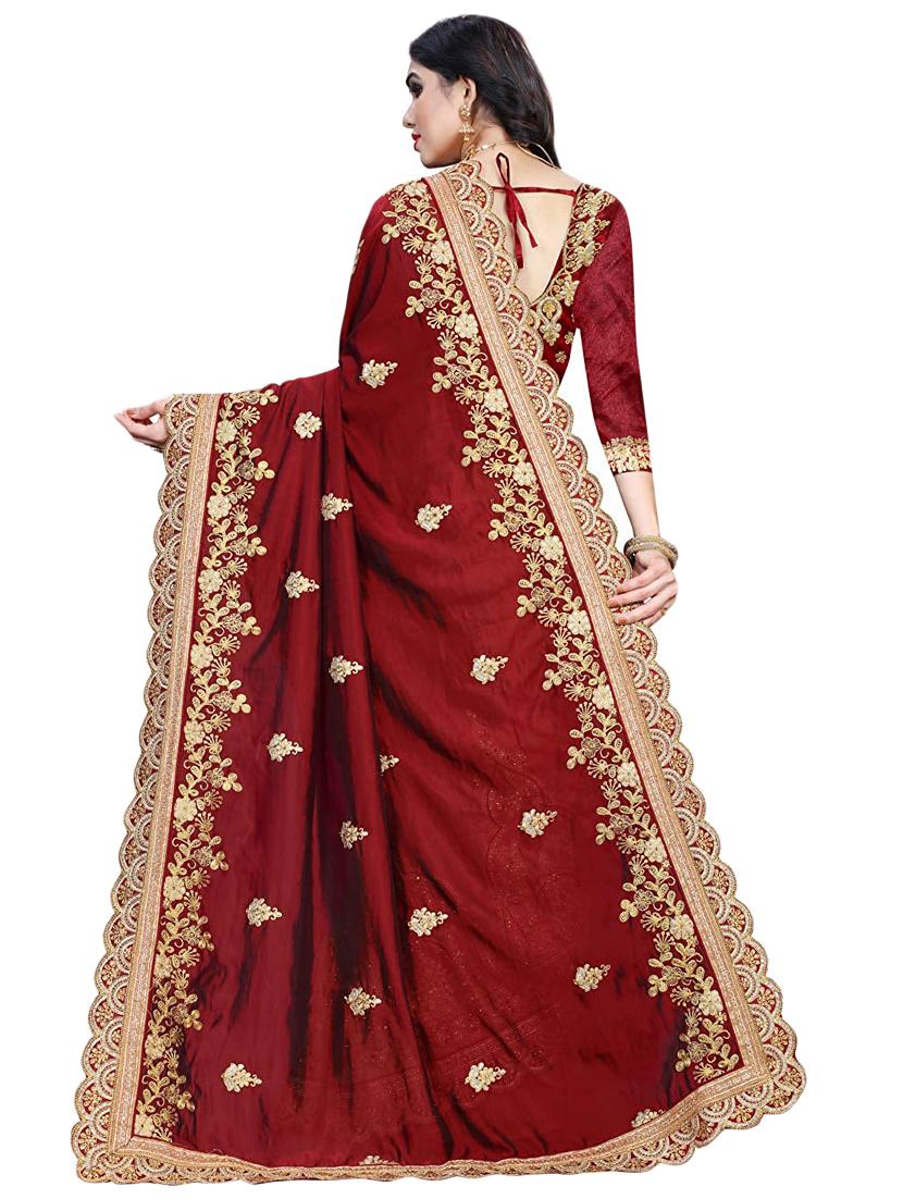 maroon silk blend half and half saree with blouse - 17922488 - Zoom Image - 2