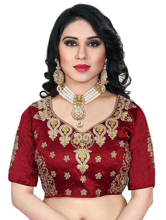 maroon silk blend half and half saree with blouse - 17922488 - Zoom Image - 4