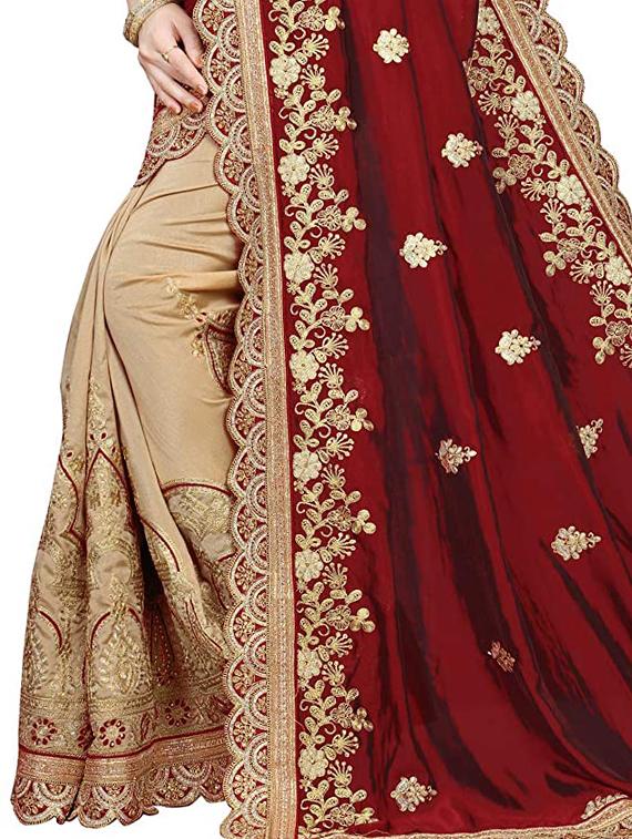 maroon silk blend half and half saree with blouse - 17922488 - Zoom Image - 5