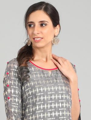 foil print straight kurta - 17922853 - Standard Image - 5