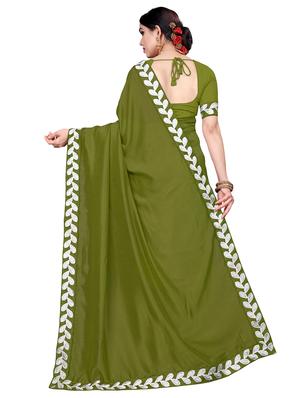 mehandi silk blend bordered saree with blouse - 17924767 - Standard Image - 2