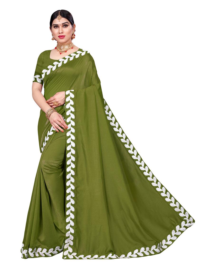 mehandi silk blend bordered saree with blouse - 17924767 - Zoom Image - 1