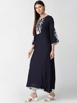 embroidered a-line kurta - 17925157 - Standard Image - 2
