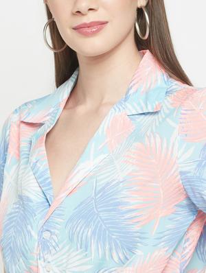 lapel neck printed romper - 17925224 - Standard Image - 6