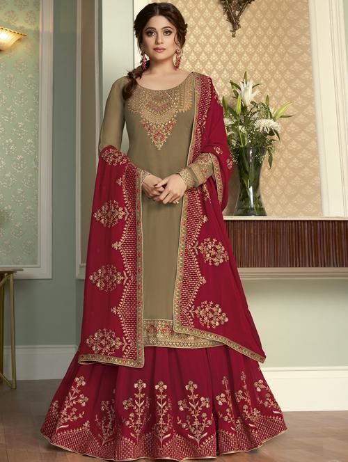 embroidered semi-stitched suit - 17925562 - Standard Image - 1
