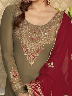 embroidered semi-stitched suit - 17925562 - Standard Image - 2