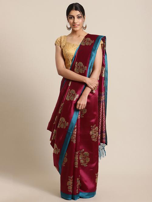 magenta printed saree with blouse - 17925637 - Very Small Image - 1