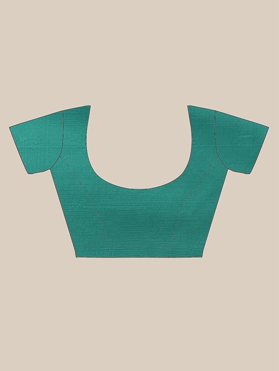 teal printed saree with blouse - 17925686 - Zoom Image - 4