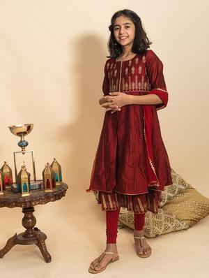 maroon embellished alwar suit set - 17926406 - Standard Image - 2