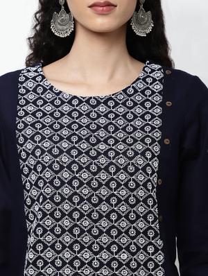 navy cotton straight kurta - 17926920 - Standard Image - 4
