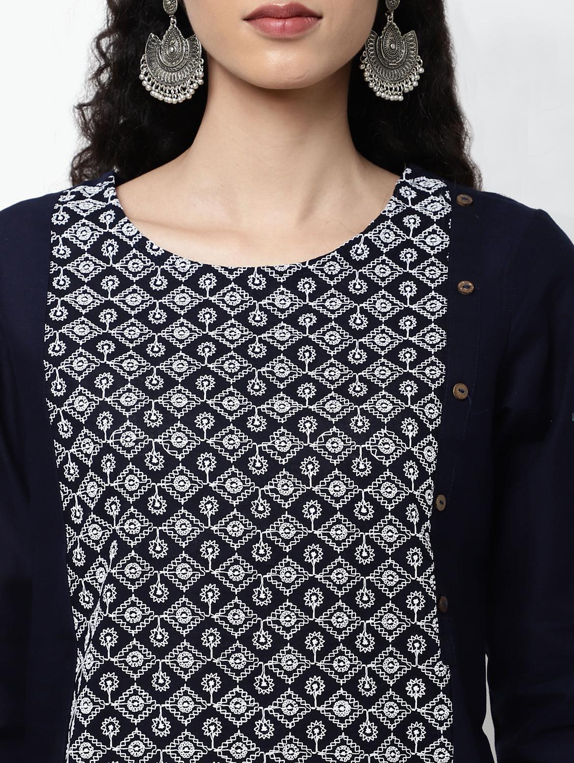 navy cotton straight kurta - 17926920 - Zoom Image - 4