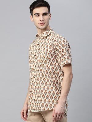 cream printed casual shirt - 17927398 - Standard Image - 2