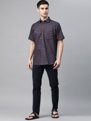 navy blue printed casual shirt - 17927400 - Standard Image - 4