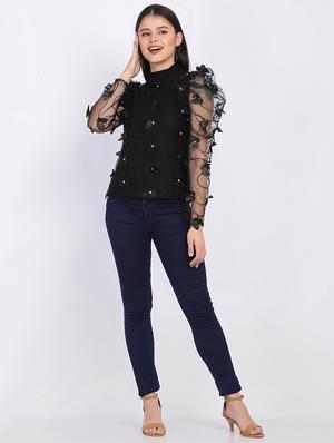 floral applique puff sleeved top - 17927475 - Standard Image - 4