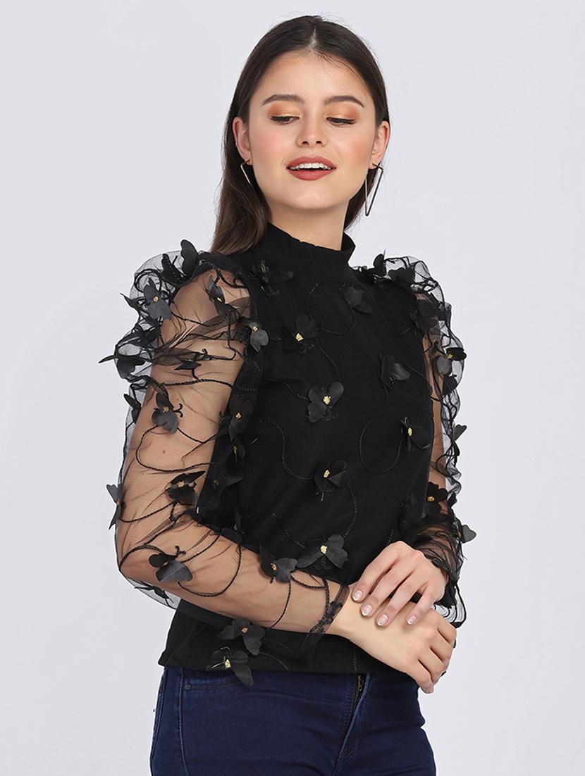 floral applique puff sleeved top - 17927475 - Zoom Image - 2
