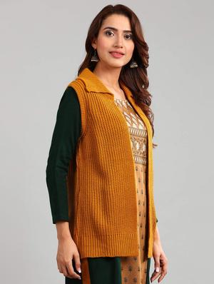 mustard solid cardigan - 17928288 - Standard Image - 2