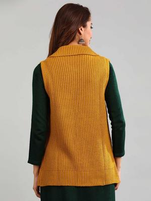 mustard solid cardigan - 17928288 - Standard Image - 3
