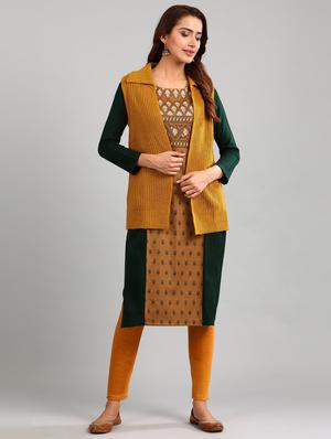 mustard solid cardigan - 17928288 - Standard Image - 4