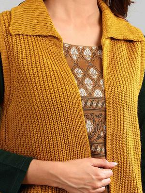 mustard solid cardigan - 17928288 - Standard Image - 5
