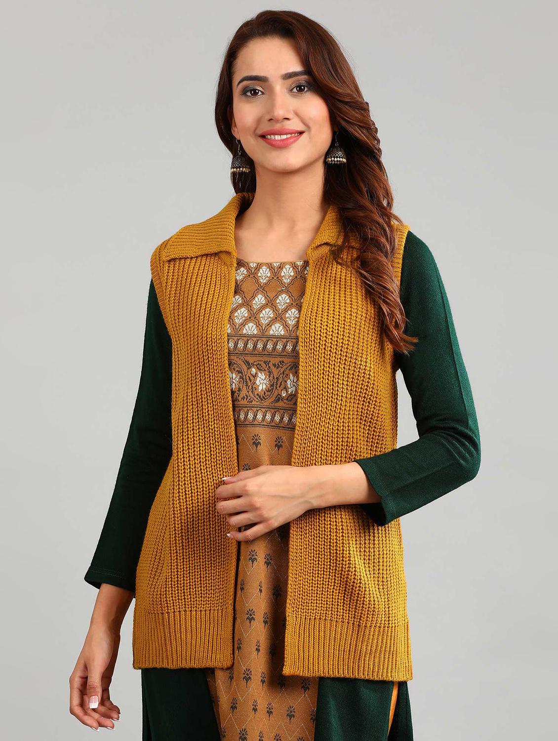 mustard solid cardigan - 17928288 - Zoom Image - 1