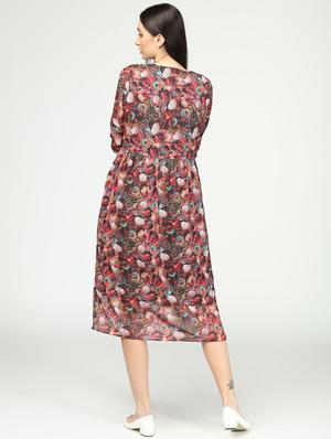 v-neck printed fit & flare dress - 17928758 - Standard Image - 3