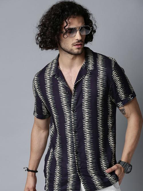 navy blue printed casual shirt - 17929091 - Very Small Image - 1