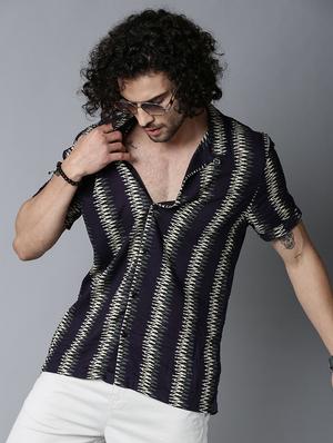 navy blue printed casual shirt - 17929091 - Standard Image - 2