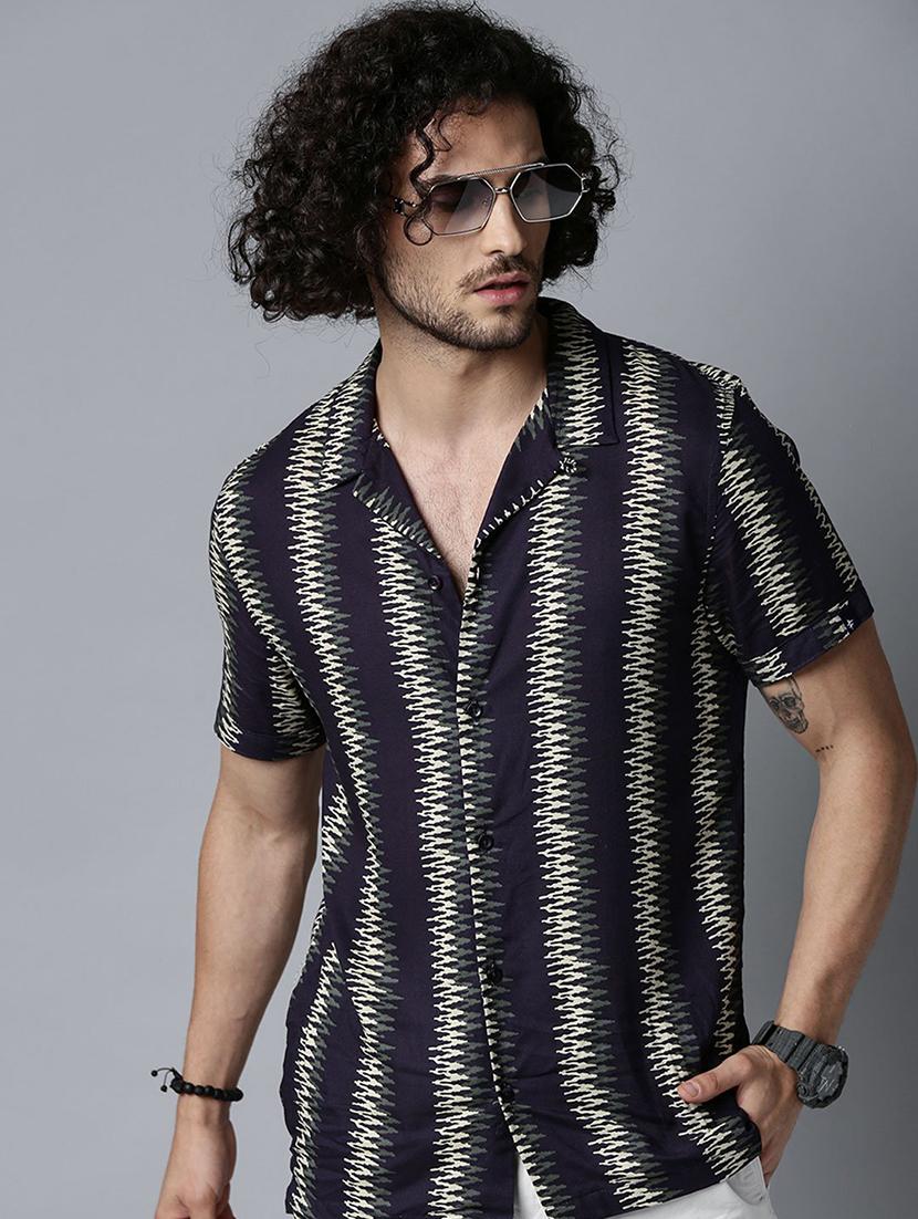 navy blue printed casual shirt - 17929091 - Zoom Image - 1