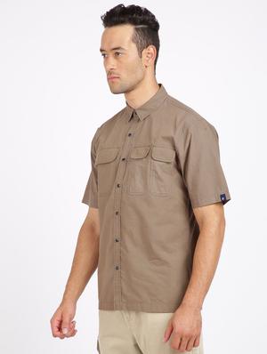 khaki solid casual shirt - 17929093 - Standard Image - 2