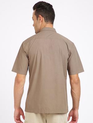 khaki solid casual shirt - 17929093 - Standard Image - 3