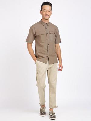 khaki solid casual shirt - 17929093 - Standard Image - 4
