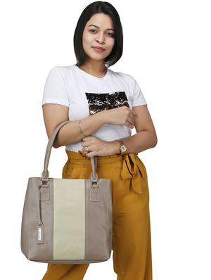 beige leatherette (pu) regular handbag - 17930349 - Standard Image - 5