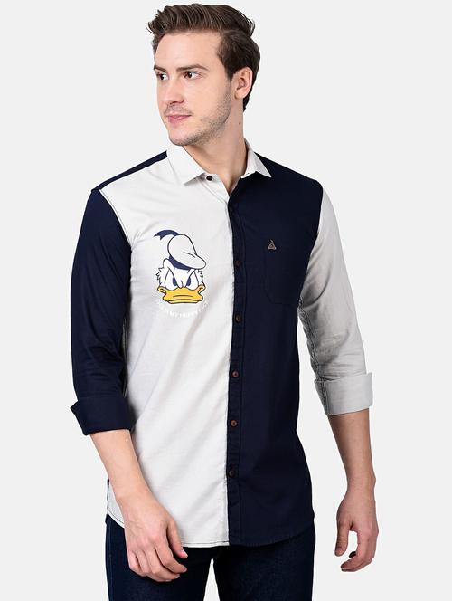 navy blue color block casual shirt - 17930538 - Standard Image - 1