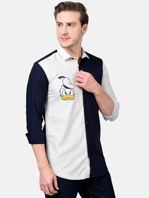 navy blue color block casual shirt - 17930538 - Standard Image - 3