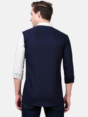 navy blue color block casual shirt - 17930538 - Standard Image - 4