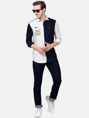 navy blue color block casual shirt - 17930538 - Standard Image - 5