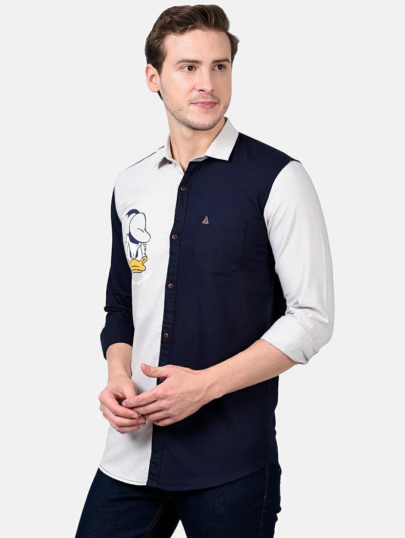 navy blue color block casual shirt - 17930538 - Zoom Image - 2
