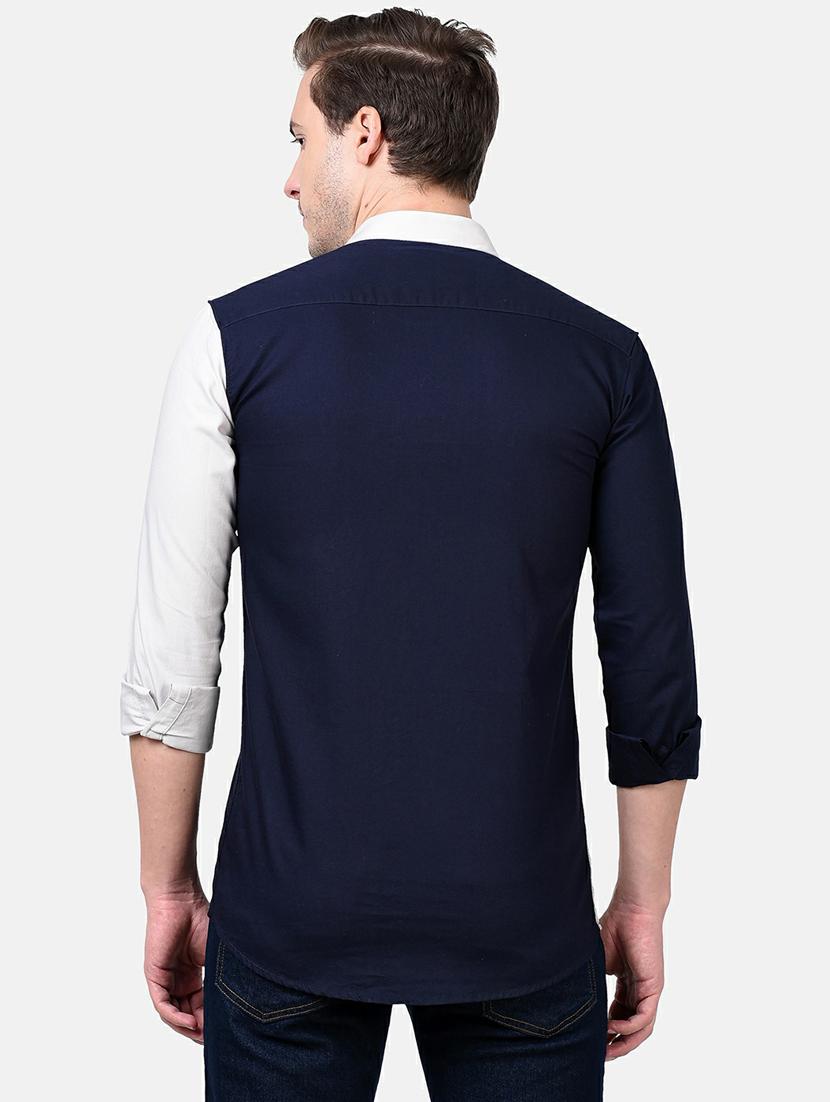 navy blue color block casual shirt - 17930538 - Zoom Image - 4