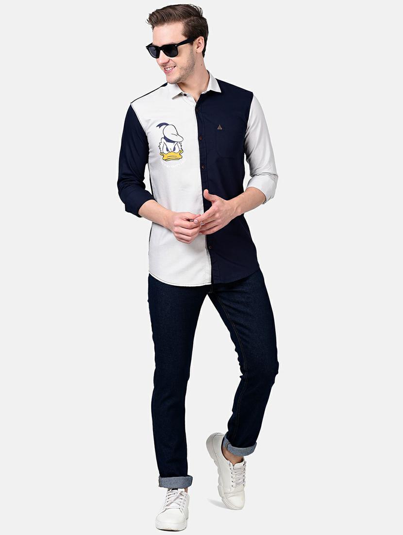 navy blue color block casual shirt - 17930538 - Zoom Image - 5