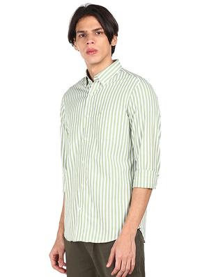 olive green striped casual shirt - 17930734 - Standard Image - 2