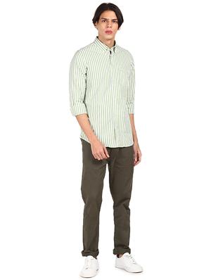 olive green striped casual shirt - 17930734 - Standard Image - 4