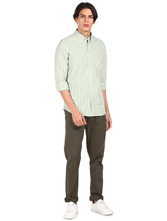 olive green striped casual shirt - 17930734 - Zoom Image - 4