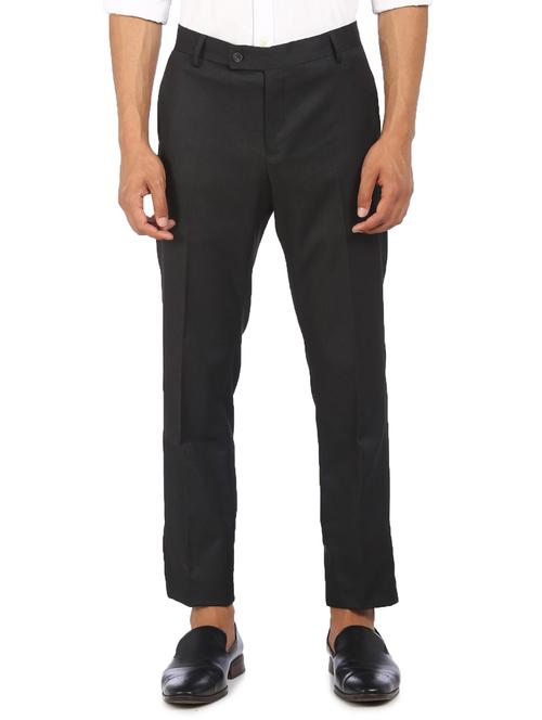 dark blue solid flat front formal trouser - 17930874 - Standard Image - 1