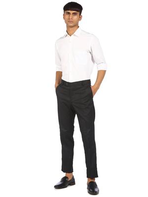 dark blue solid flat front formal trouser - 17930874 - Standard Image - 4