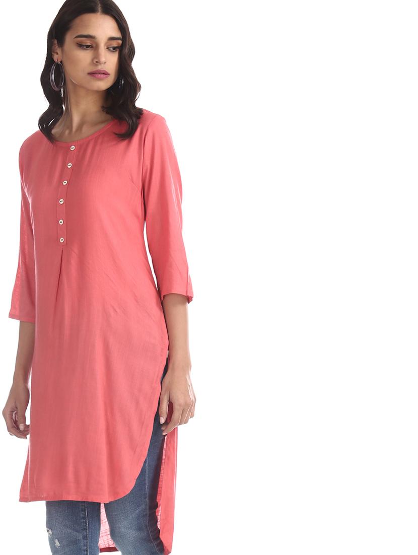 solid high-low kurta - 17932285 - Zoom Image - 3