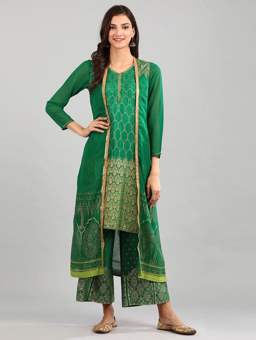 gold print layered kurta - 17933226 - Standard Image - 1