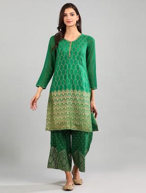 gold print layered kurta - 17933226 - Standard Image - 2