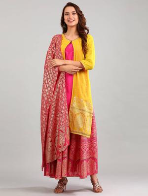 gold print layered kurta - 17933227 - Standard Image - 2
