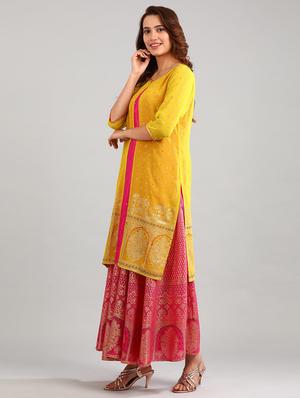 gold print layered kurta - 17933227 - Standard Image - 3